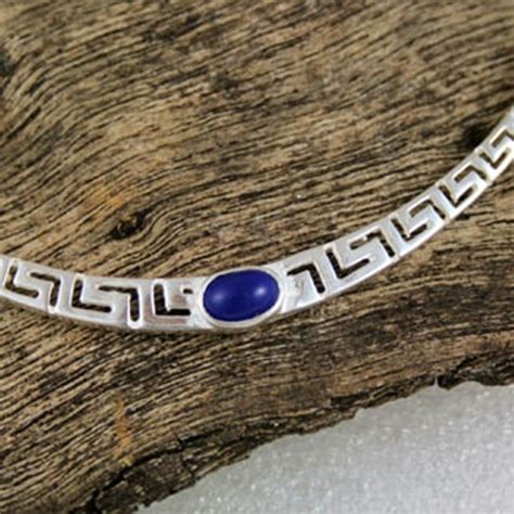 Meander-Greek Key ~ Sterling Silver Necklace with Lapis Lazuli - Greek Jewelry