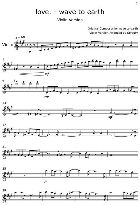 love. - wave to earth - Sheet music for Violin