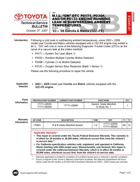 Troubleshooting P0133 Toyota Corolla - Expert Q&A