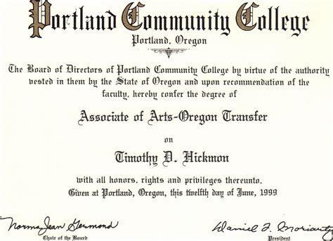 Tim Hickmon: Portland Community College Diploma