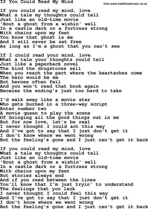 If You Could Read My Mind, by Gordon Lightfoot, Lyrics