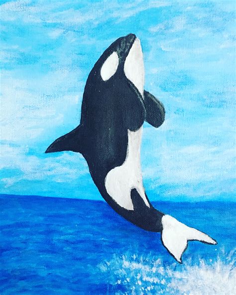 I painted this orca jumping for joy on a 8x10 canvas board in acrylic ...