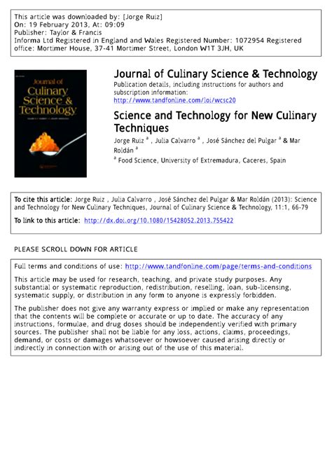 (PDF) Science and Technology for New Culinary Techniques