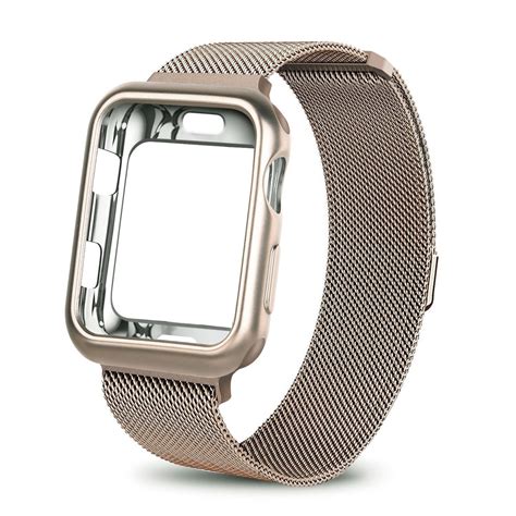 For Apple Watch Band with Case 42mm, Stainless Steel Mesh Milanese Loop ...