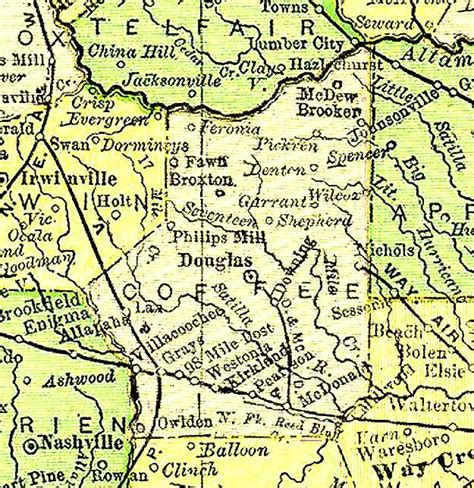 Old map showing Coffee County, Georgia