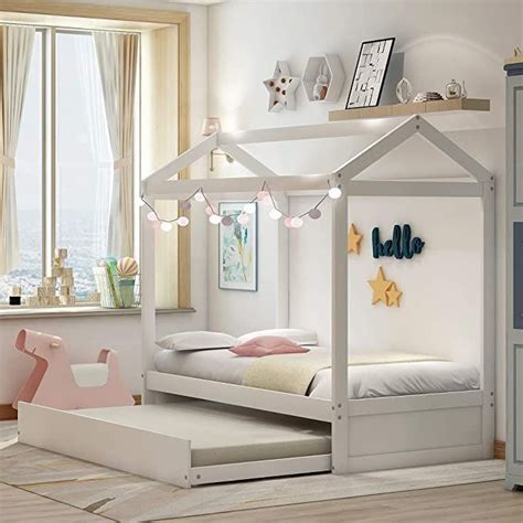 MERITLINE House Daybed with Trundle,House Bed Twin Bed for Kids,No Box Spring Needed | House ...