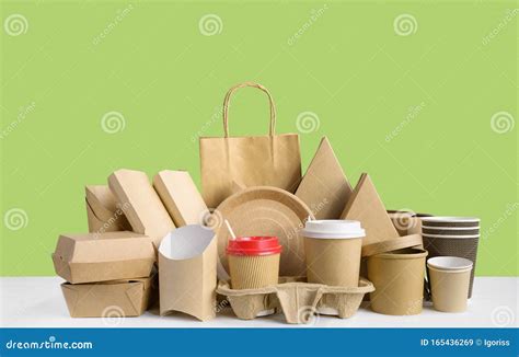 Fast Food Packaging from Eco Friendly Paper Isolated on Green. Stock Image - Image of ecology ...