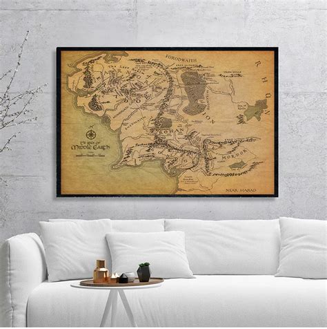 Map of Middle Earth, LotR canvas, LotR Map, Middle Earth canvas, Middle Earth art, Middle Earth ...