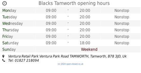 Blacks Tamworth opening times, Ventura Retail Park Ventura Park Road ...