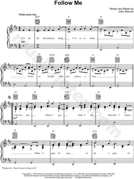 John Denver "Follow Me" Sheet Music in D Major - Download & Print - SKU: MN0066683