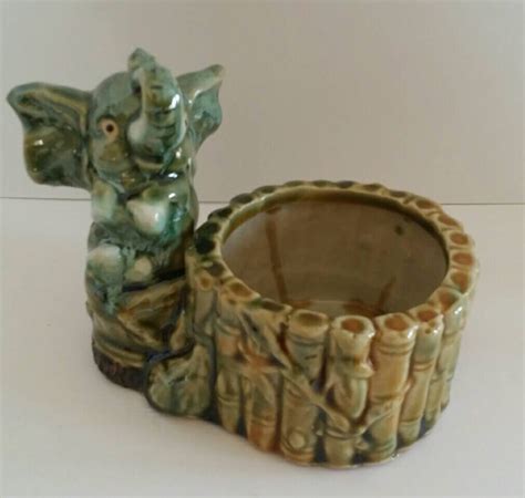 Ceramic Green Elephant Planter Elephant Figurine