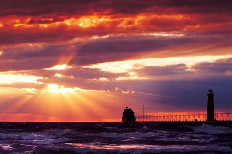 Download Horizon Sea Ocean Sunset Man Made Lighthouse HD Wallpaper