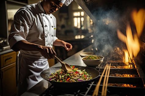 Premium AI Image | A chef cooking food in a pan on a stove