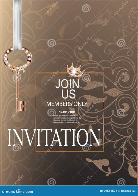 Beige Invitation Card with Beautiful Design Elements and Key. Stock Vector - Illustration of ...