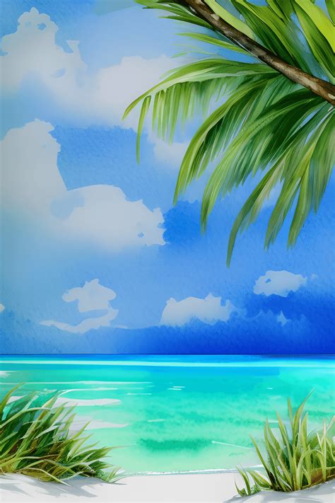 Digital Watercolor Painting Landscape of a Tropical Island with Crystal · Creative Fabrica