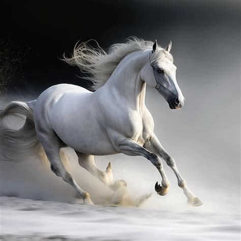 Premium Photo | A white horse is running through the snow and is running.