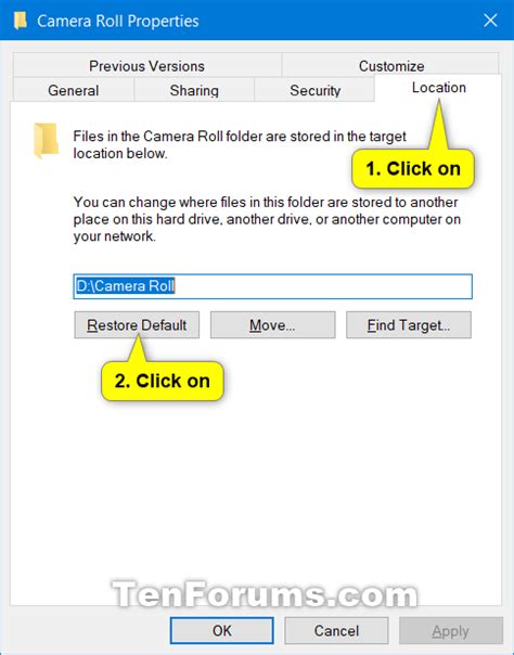 Change or Restore Default Location of Camera Roll Folder in Windows 10 ...