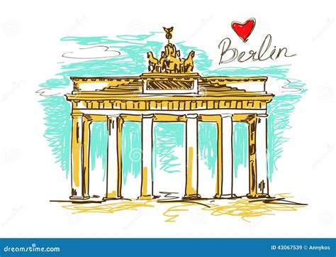 Illustration of Brandenburg Gate in Berlin Stock Vector - Illustration ...