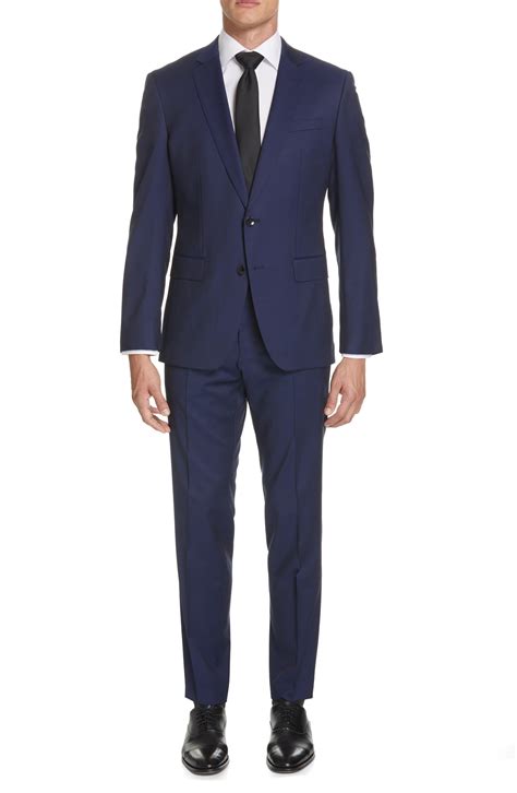 Lyst - BOSS Huge/genius Trim Fit Solid Wool Suit in Blue for Men