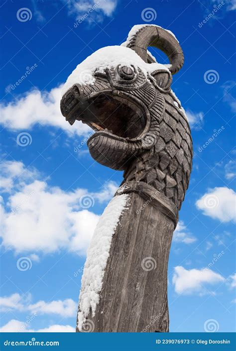 Wooden Dragon Head on Drakkar on Winter Blue Sky Editorial Stock Photo - Image of nordic, sweden ...