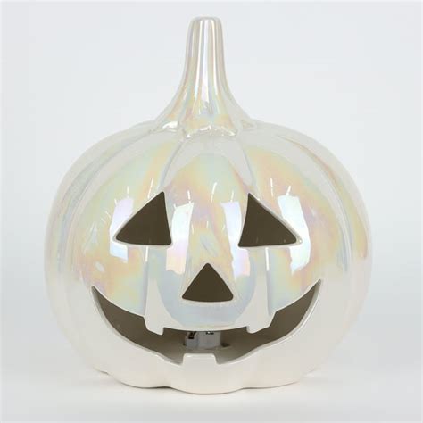 Halloween White Ceramic Light-Up Jack-O’-Lantern Decoration, 7.75 in x ...