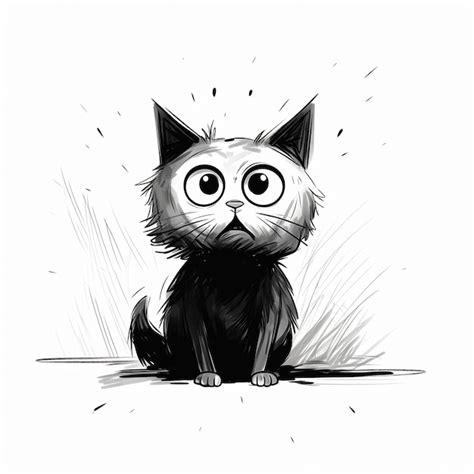 Premium AI Image | drawing kitty cat kitten big eyes sitting ground expressive surprised ...