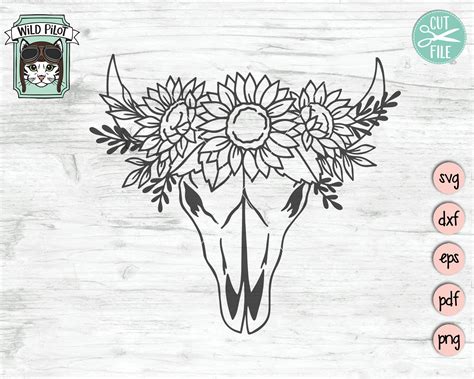 Cow Skull With Flowers SVG File Cow Skull Sunflowers Svg - Etsy Canada