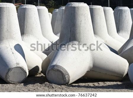 Italy, Sicily, Messina Province, Concrete Tetrapods On The Beach Near A Port Under Construction ...