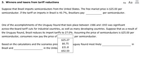 Solved 3. Winners and losers from tariff reductions Aa Aa | Chegg.com