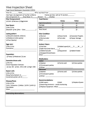 Bee Hive Inspection Record Form - Fill Online, Printable, Fillable, Blank | pdfFiller