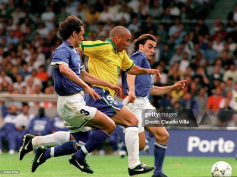 Ronaldo of Brazil competes with Fabio Cannavaro and Paolo Maldini of ...