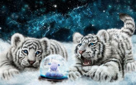 White Tiger Cubs Wallpaper In Snow | Wide Wallpapers