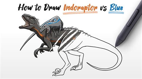 How to Draw Indoraptor vs (BLUE) Raptor fighting dinosaurs from Jurassic World Fallen Kingdom ...