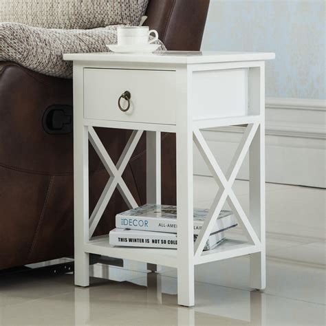 2 PCS Wood End Side Bedside Table Nightstand Bedroom w/Drawer&Bottom ...