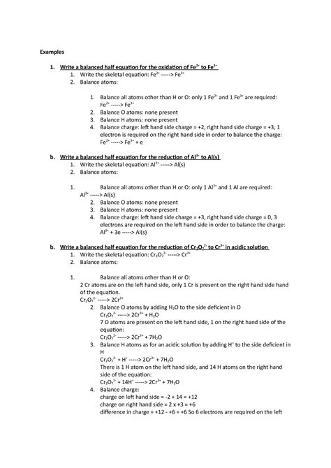 Balancing half equations - Examples Write a balanced half equation for the oxidation of Fe2+ to ...