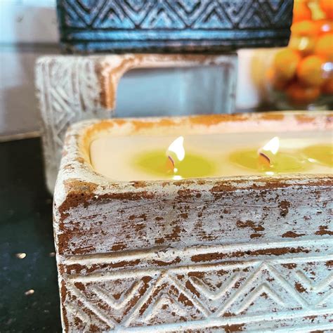 Hand Made Pottery Aztec Rectangle 3 Wick Candle - Soul Fire Candle Company