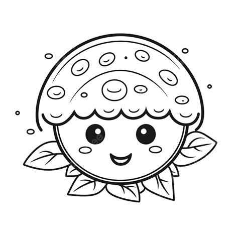 Kawaii Mushroom Character In A Simple Leaf Coloring Page Outline Sketch Drawing Vector, Plant ...