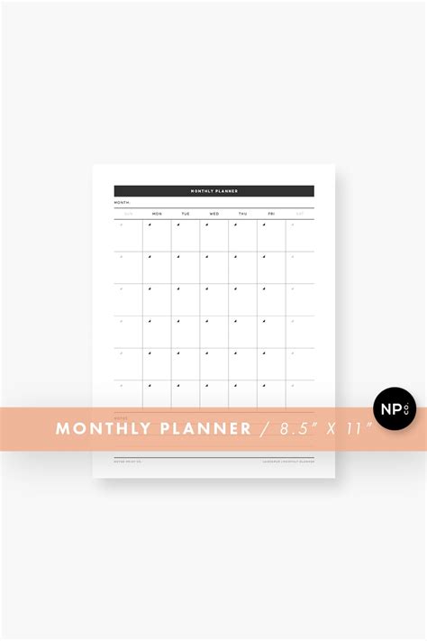 Monthly Calendar Printable Minimalist Planner Modern Organizer 8.5 X 11 ...