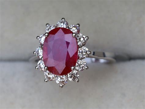 Genuine Ruby Engagement Ring 3 Carat Natural Ruby Halo Ring Red Ruby With Diamonds Simple Gold ...