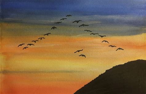 Sunset Sky Painting | Sky painting, Birds painting, Sunset sky