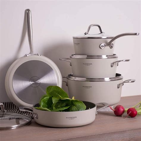 Fleischer & Wolf White Pots and Pans Sets, Nonstick Cookware Set 9pcs, Aluminum Stainless Steel ...