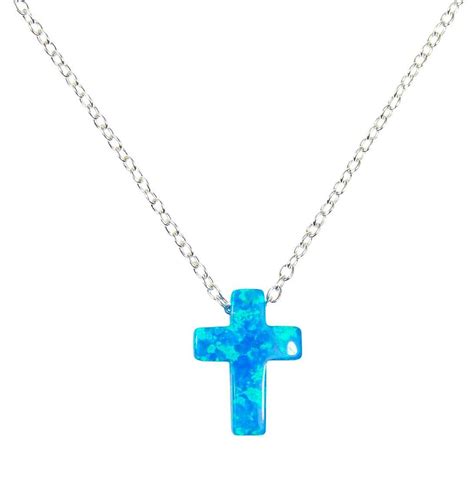 Tiny Blue Opal Cross Necklace – GREEK GIFT SHOP