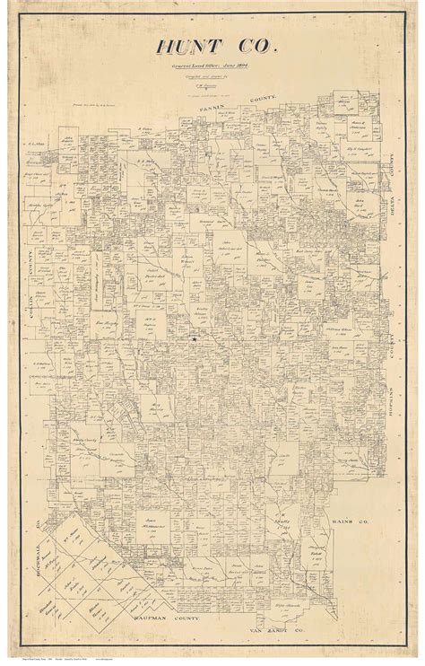 Hunt County Texas 1894 (1914) - Old Map Reprint - OLD MAPS