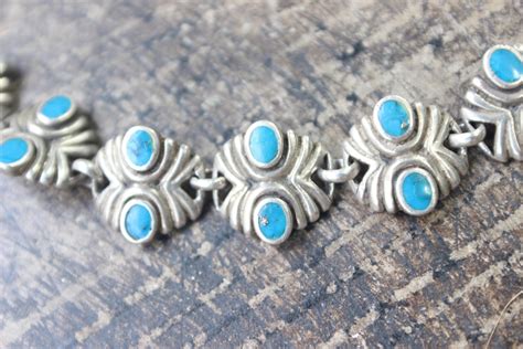 Turquoise Link Bracelet / Vintage Sterling Silver Jewelry / - Etsy