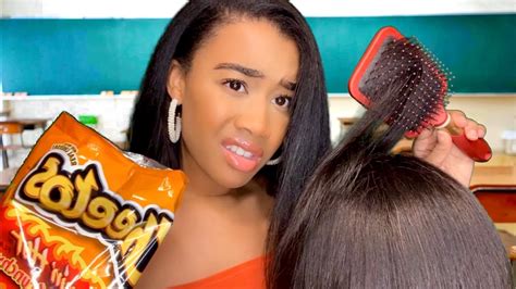 ASMR Hot Cheeto Girl Does Your Hair In Class 💇‍♀️🔥 ASMR Hair Play - YouTube