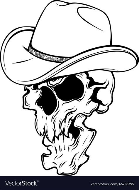 Skull cowboy monochrome Royalty Free Vector Image