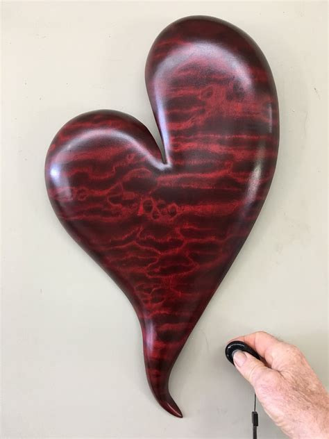 Red carved wooden heart wood carving 50th Anniversary gift present