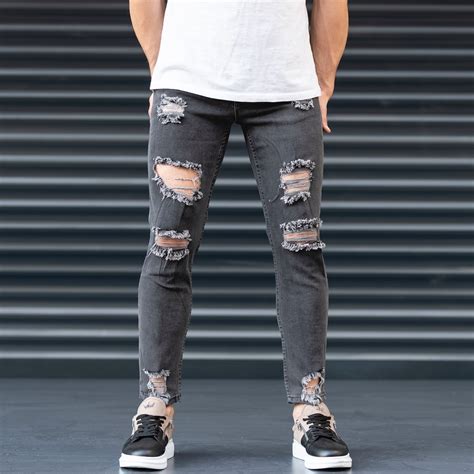 Men's Coal-Black Ripped Jeans