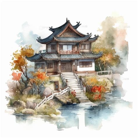 Premium AI Image | A watercolor painting of a traditional chinese house