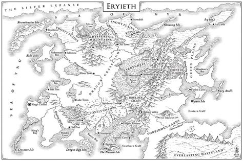 Fantasy Map. Black and white map of Eryieth from the fantasy series The ...